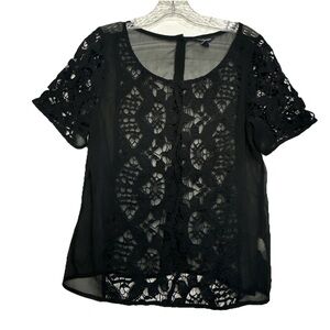 American Eagle Outfitters Women’s M Black Sheer Crochet Split Back Blouse Witchy